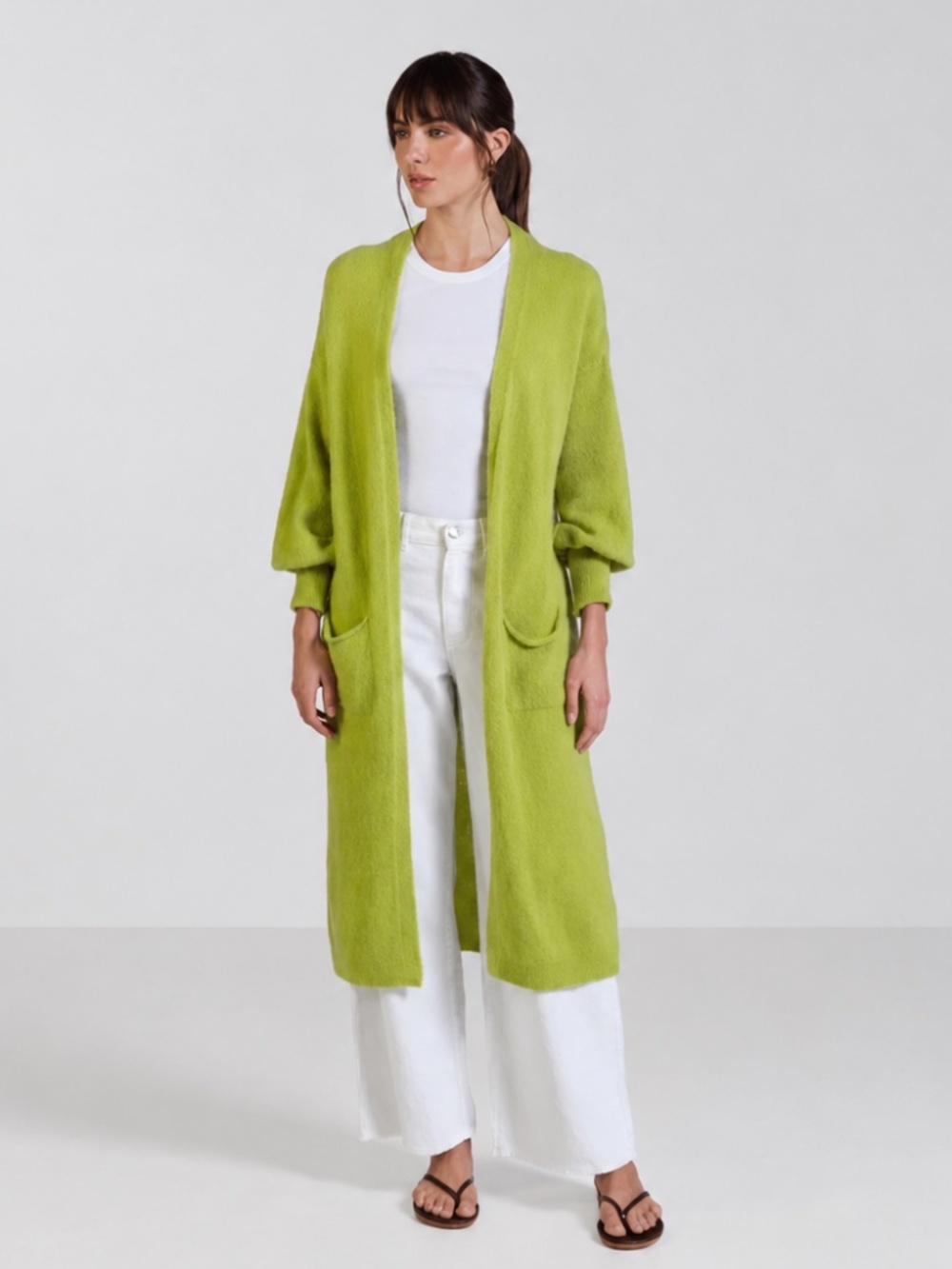 NWOT JAKI London Yasmin Baby Alpaca Long Cardigan Lime Green S/M